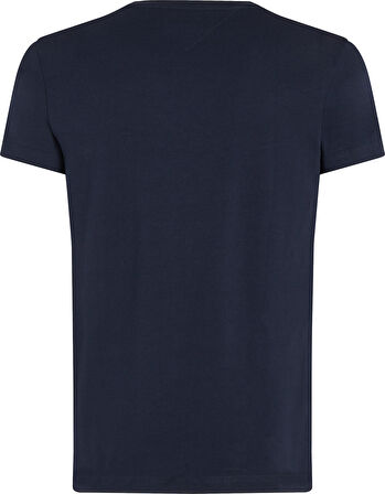Erkek Göğüste Küçük Marka Bayrak Logolu Kaşmir ve Organik Pamuklu V Yakalı Kollarda Marka Bayrak Logolu Lacivert T-Shirt MW0MW27540-DW5