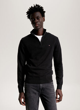 Tommy Hilfiger Bisiklet Yaka Slim Fit Siyah Erkek Kazak MW0MW28049BDS