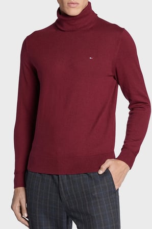 Tommy Hilfiger Pamuk ve Kaşmir Karışımlı Regular Fit Balıkçı Yaka Kazak Erkek KAZAK MW0MW28048 VLP BORDO