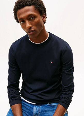 Tommy Hilfiger Bisiklet Yaka Mavi Erkek T-Shirt MW0MW27908DW5_LUXURY INTERLOCK LS T