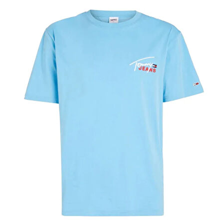 Tommy Hılfıger Erkek T-Shırt Tjm Clsc Grafik Imza Tişört Mavi DM0DM16236 Cy7