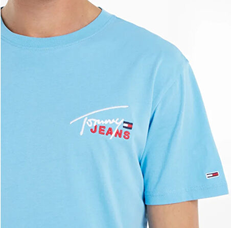 Tommy Hılfıger Erkek T-Shırt Tjm Clsc Grafik Imza Tişört Mavi DM0DM16236 Cy7