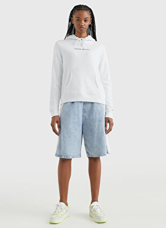 Tommy Jeans Kapüşon Yaka Baskılı Beyaz Kadın Sweatshırt DW0DW15649