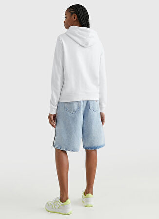 Tommy Jeans Kapüşon Yaka Baskılı Beyaz Kadın Sweatshırt DW0DW15649