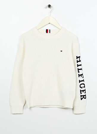 Tommy Hilfiger Beyaz Erkek Çocuk Bisiklet Yaka Uzun Kollu Sweatshirt KB0KB08364