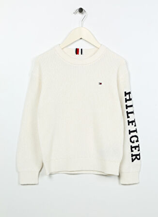 Tommy Hilfiger Beyaz Erkek Çocuk Bisiklet Yaka Uzun Kollu Sweatshirt KB0KB08364