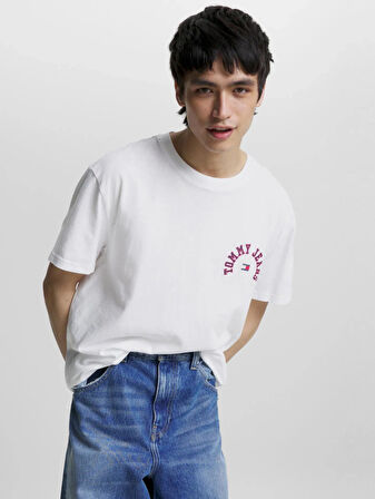 Tommy Jeans Classic Curved College Erkek Beyaz T-Shirt