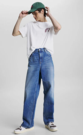 Tommy Jeans Classic Curved College Erkek Beyaz T-Shirt
