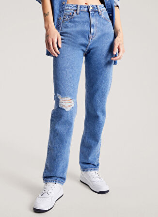 Tommy Jeans Yüksek Bel Düz Paça Normal Mavi Kadın Denim Pantolon DW0DW166751A5