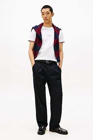 Erkek Kol Ucu Çizgili Baskı Logolu Pamuklu T-Shirt - Beyaz | XS