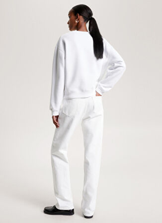 Tommy Hilfiger Bisiklet Yaka Baskılı Beyaz Kadın Sweatshırt WW0WW39791YCF002