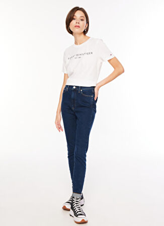 Tommy Hilfiger Bisiklet Yaka Baskılı Beyaz Kadın T-Shirt WW0WW40276YCF004