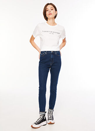 Tommy Hilfiger Bisiklet Yaka Baskılı Beyaz Kadın T-Shirt WW0WW40276YCF004