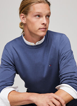 Bisiklet Yaka Slim Fit Mavi Erkek Kazak MW0MW32026C9T