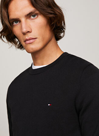 Tommy Hilfiger Bisiklet Yaka Slim Fit Siyah Erkek Kazak MW0MW32026BDS
