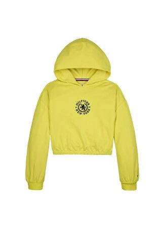 Tommy Hilfiger Düz Kız Çocuk Sarı Sweatshırt CREST LOGO HOODIE