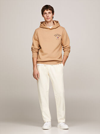 Erkek Marka Logolu Pamuklu Kapüşonlu Günlük Kullanıma Uygun Bej Sweatshirt MW0MW33641-RBL
