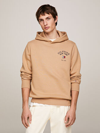 Erkek Marka Logolu Pamuklu Kapüşonlu Günlük Kullanıma Uygun Bej Sweatshirt MW0MW33641-RBL
