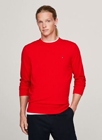 Tommy Hilfiger Bisiklet Yaka Slim Fit Kırmızı Erkek Kazak MW0MW21316