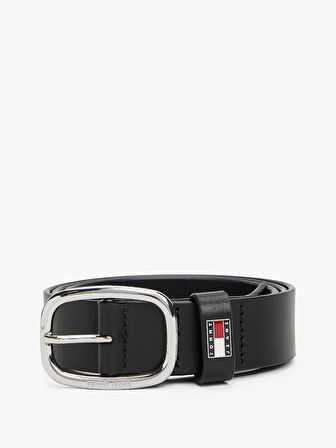 Tommy Hilfiger Erkek  Siyah Oval Tokalı Deri Kemer