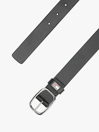 Tommy Hilfiger Erkek  Siyah Oval Tokalı Deri Kemer