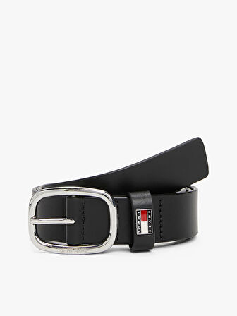 Tommy Hilfiger Erkek  Siyah Oval Tokalı Deri Kemer