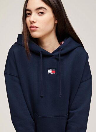 Tommy Jeans Kapüşon Yaka Düz Lacivert Kadın Sweatshırt TJW BXY BADGE HOODIE