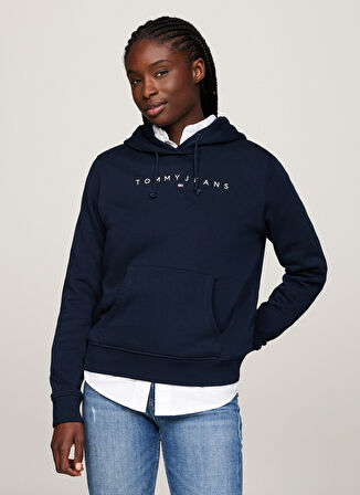 Tommy Jeans Baskılı Lacivert Kadın Sweatshırt TJW REG LINEAR HOODIE