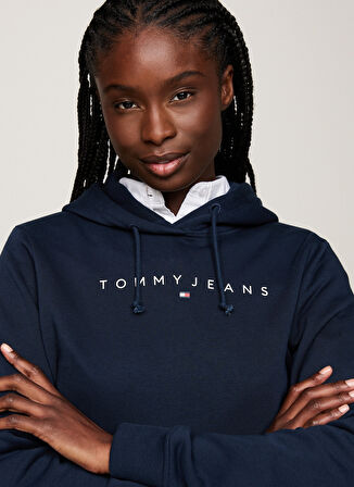 Tommy Jeans Baskılı Lacivert Kadın Sweatshırt TJW REG LINEAR HOODIE