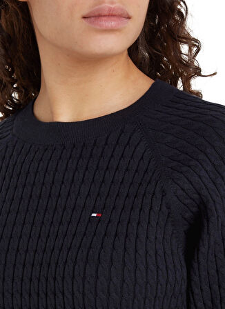 Tommy Hilfiger Yuvarlak Yaka Standart Nakışlı Lacivert Kazak Kadın CO CABLE C-NK SWEATER