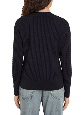 Tommy Hilfiger Yuvarlak Yaka Standart Nakışlı Lacivert Kazak Kadın CO CABLE C-NK SWEATER