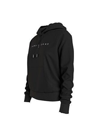 Tommy Jeans Kapüşon Yaka Düz Siyah Kadın Sweatshırt TJW REG LINEAR HOODIE