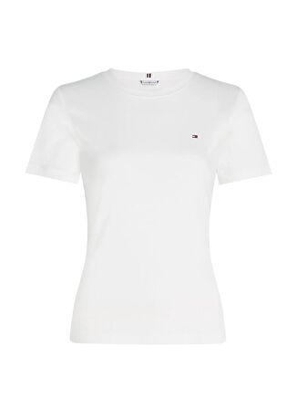 Tommy Hilfiger Bisiklet Yaka Düz Beyaz Kadın T-Shirt NEW SLIM CODY C-NK SS