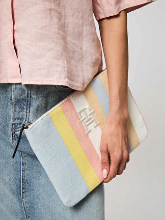 Tommy Hilfiger Th Beach Pouch Stripes Kadın Clutch