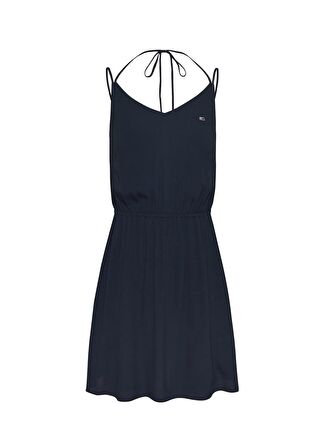 Tommy Jeans V Yaka Düz Lacivert Kısa Kadın Elbise TJW ESSENTIAL STRAPPY DRESS