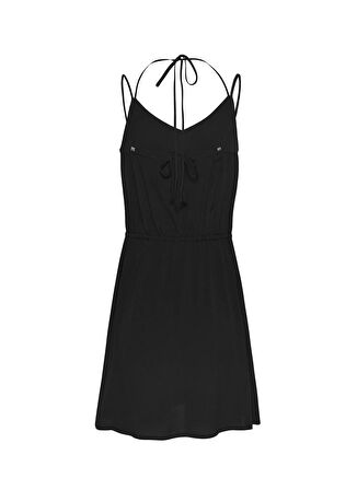 Tommy Jeans V Yaka Düz Siyah Kısa Kadın Elbise TJW ESSENTIAL STRAPPY DRESS