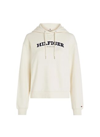 Kapüşon Yaka Baskılı Bej Kadın Sweatshırt REG MONOTYPE FLOCK HOODIE