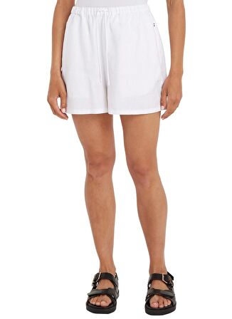 Tommy Hilfiger Bağlamalı Bel Normal Beyaz Kadın Şort PULL ON CASUAL LINEN SHORT