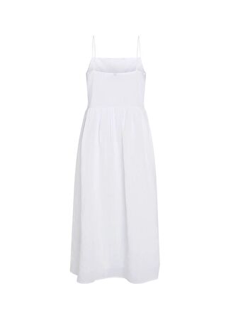 Tommy Hilfiger Kare Yaka Düz Beyaz Uzun Kadın Elbise LINEN MIDI SLIP DRESS