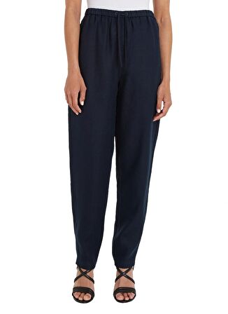 Tommy Hilfiger Bağlamalı Bel Havuç Lacivert Kadın Pantolon CASUAL LINEN TAPER PULL ON PANT