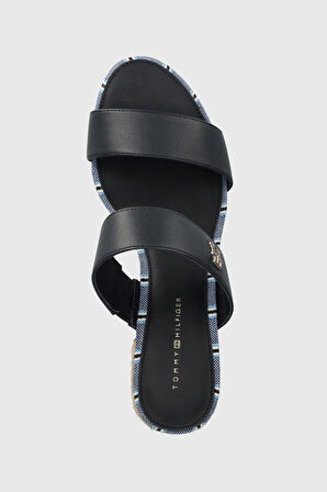 Kadın Block Mid Heel Shirting Hasır Topuklu Sandalet - Koyu Lacivert | 37