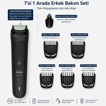 Philips 7in1 3000 MG3920/15 Serisi Bakım Set Saç Sakal Tıraş Makinesi + 100 ml Erkek Parfüm Hediyeli