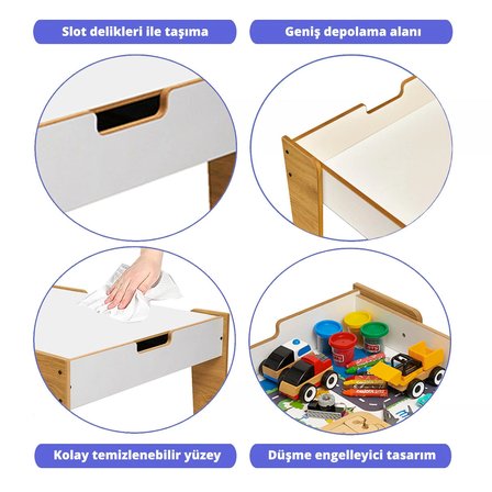 Minera Anka Montessori Ahşap Oyun ve Aktivite Masası ve Sandalyesi 0-6 Yaş (1 Masa + 1 Sandalye)