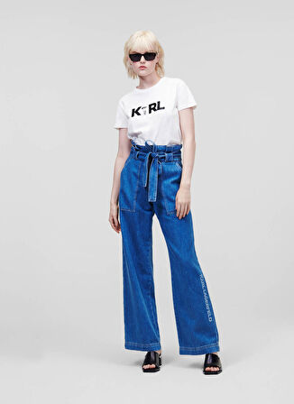 KARL LAGERFELD Bisiklet Yaka Baskılı Beyaz Kadın T-Shirt 230W1706