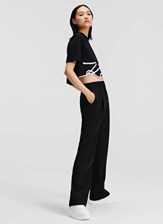 KARL LAGERFELD Yuvarlak Yaka Baskılı Siyah Kadın T-Shirt 236W1724