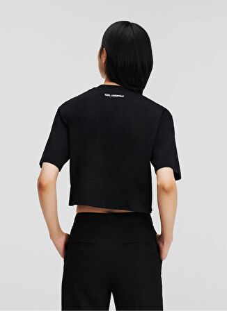 KARL LAGERFELD Yuvarlak Yaka Baskılı Siyah Kadın T-Shirt 236W1724