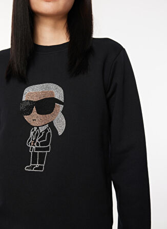 KARL LAGERFELD Bisiklet Yaka Baskılı Siyah Kadın Sweatshırt 235W1870