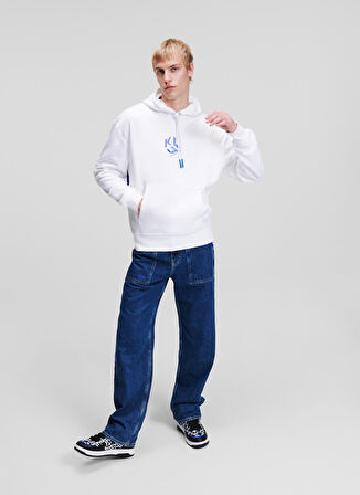 Kapüşon Yaka Beyaz Erkek Sweatshırt 236D1852_KLJ MONOGRAM HOODIE