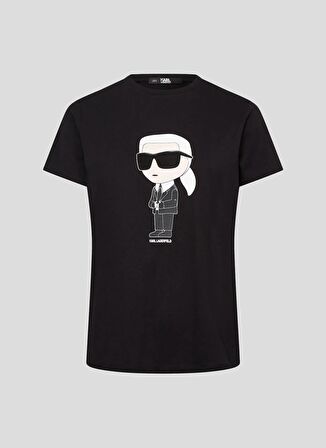 KARL LAGERFELD Yuvarlak Yaka Baskılı Siyah Kadın T-Shirt 240W1700