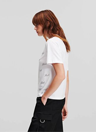 KARL LAGERFELD Yuvarlak Yaka Baskılı Beyaz Kadın T-Shirt 240W1704